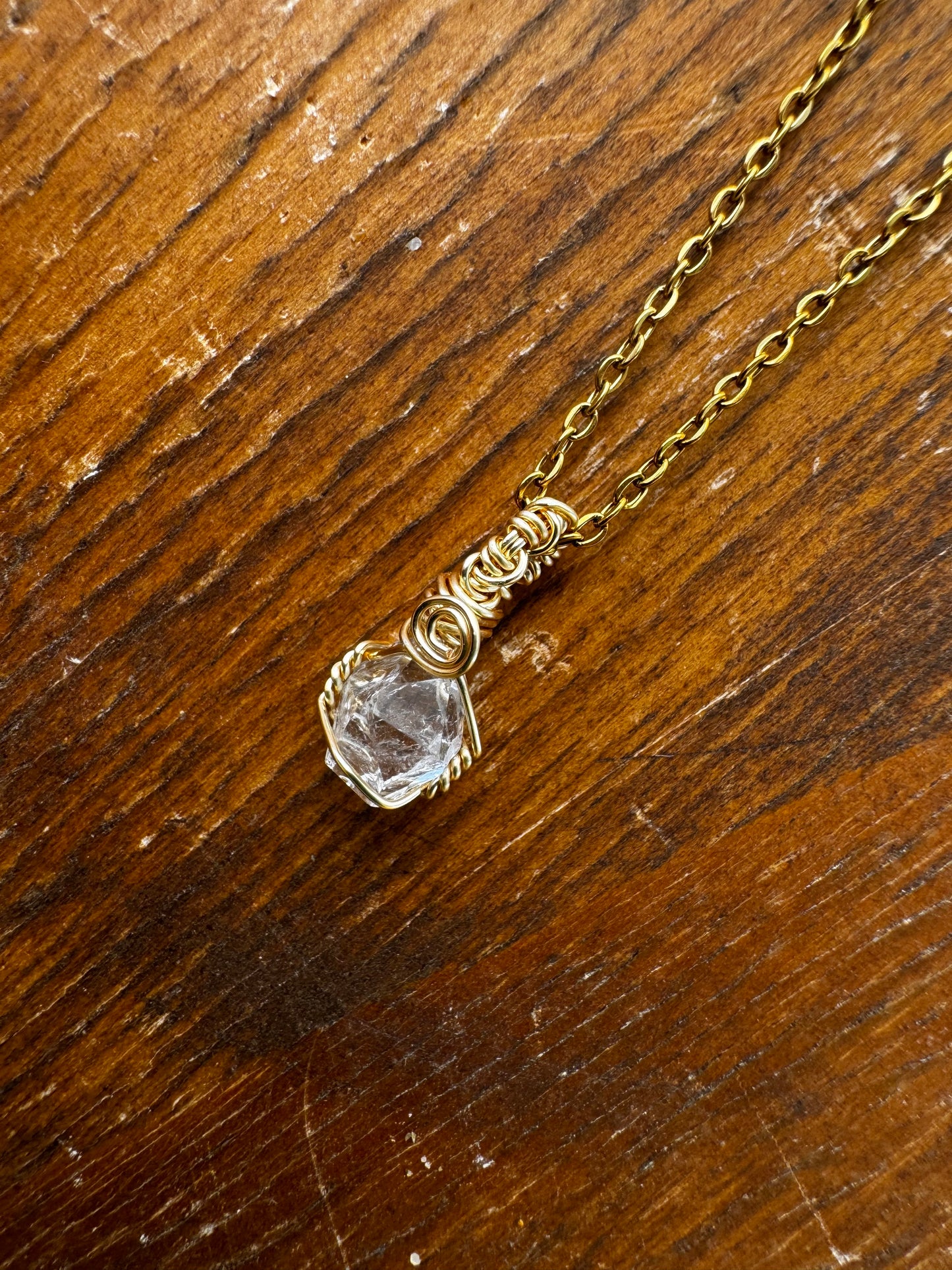 Arrecife Azul-Collar de Diamante Herkimer en Dorado